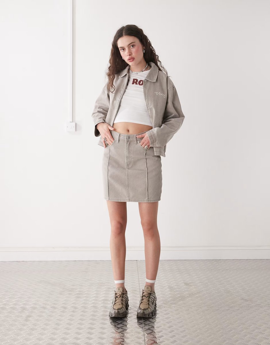 ASOS Obey Serene denim midi skirt in faded beige wash - 1