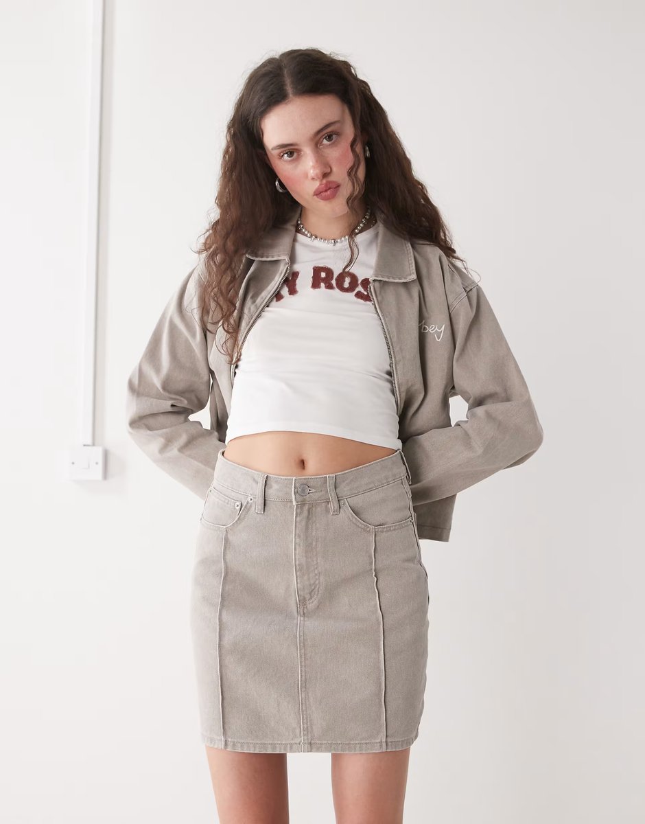 ASOS Obey Serene denim midi skirt in faded beige wash - 2