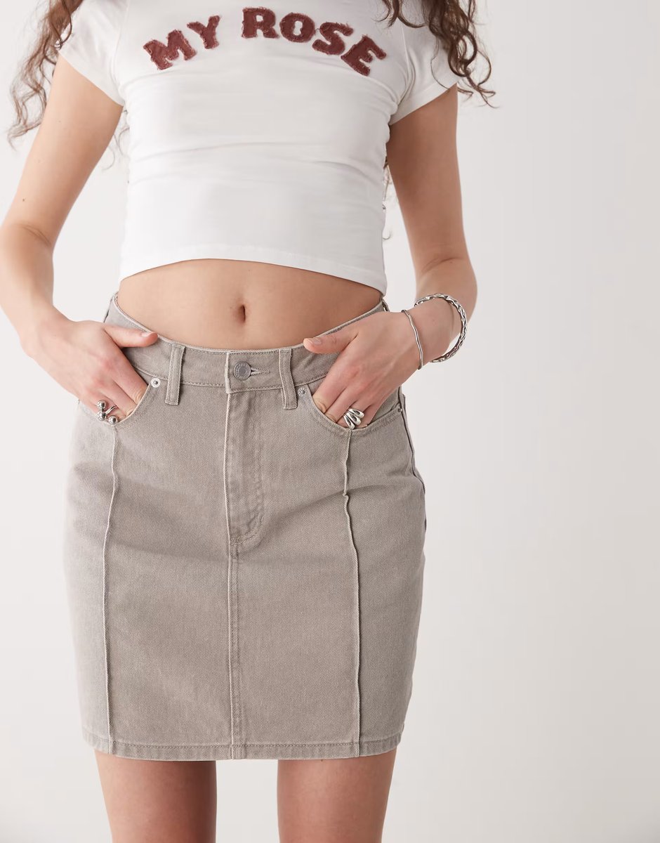 ASOS Obey Serene denim midi skirt in faded beige wash - 3