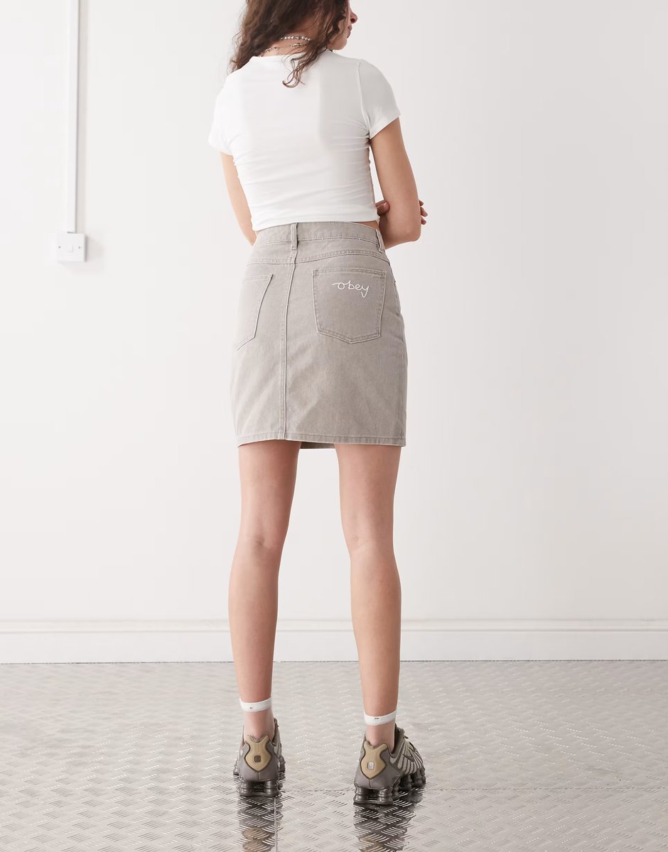 ASOS Obey Serene denim midi skirt in faded beige wash - 4