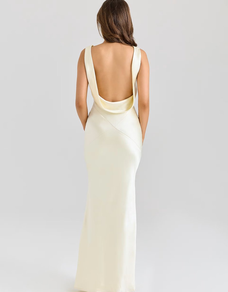 ASOS House of CB Safaira lemon satin draped cowl neck maxi dress in lemon - 2