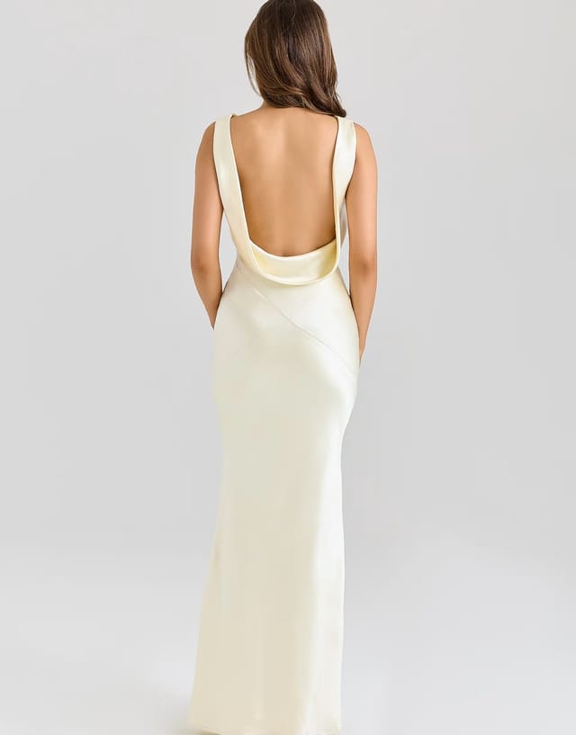 ASOS House of CB Safaira lemon satin draped cowl neck maxi dress in lemon - 2