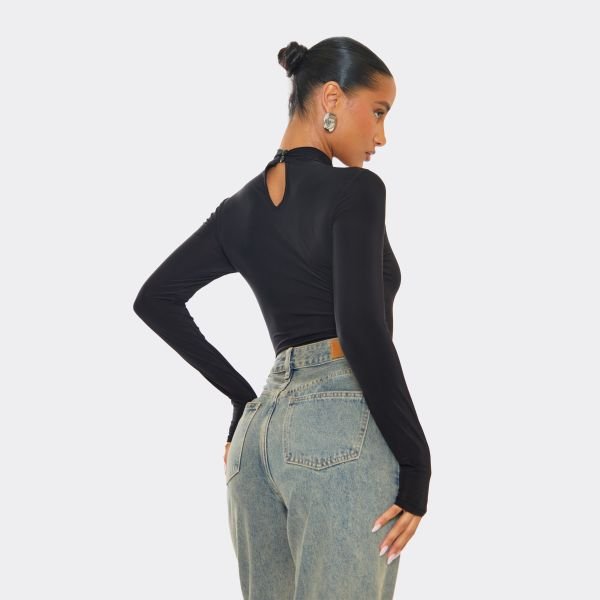 EGO Long Sleeve High Neck Bodysuit In Black, Women's Size UK 4 - 2