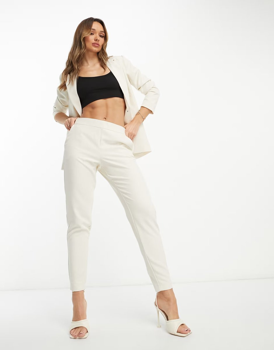 ASOS Vila straight fit tailored blazer and tapered trouser co-ord in cream - 3