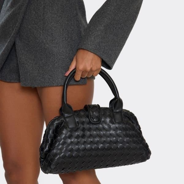 EGO EGO Black Woven Faux Leather Shaped Shoulder Bag