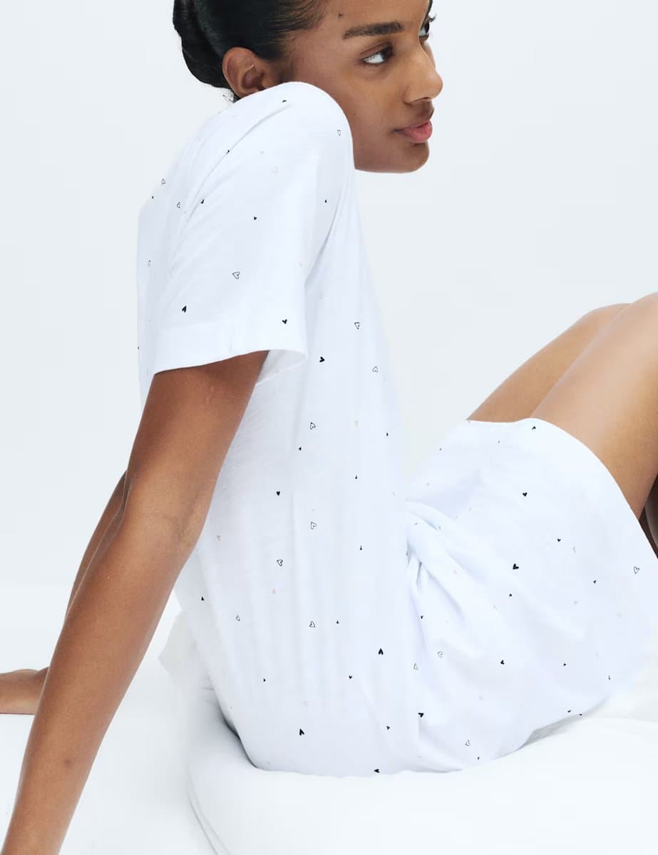 Marks & Spencer M&S Pure Cotton Printed Nightdress White Mix