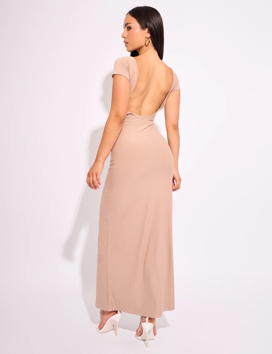 Public Desire Slinky Open Back Detail Luxe Maxi Dress Stone - 2