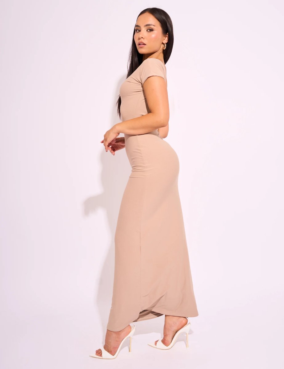 Public Desire Slinky Open Back Detail Luxe Maxi Dress Stone - 3