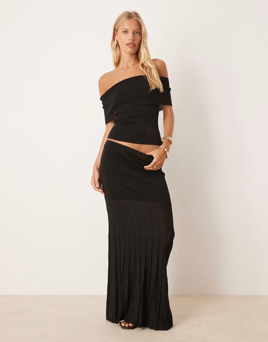 ASOS Pretty Lavish drop hem knit midaxi skirt co-ord in black - 1