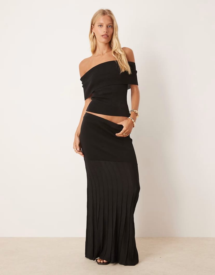 ASOS Pretty Lavish drop hem knit midaxi skirt co-ord in black - 1