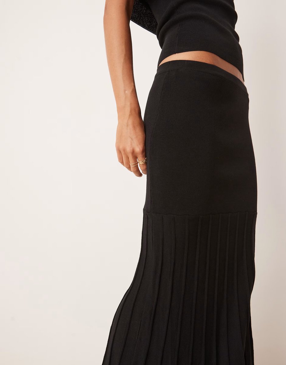 ASOS Pretty Lavish drop hem knit midaxi skirt co-ord in black - 2
