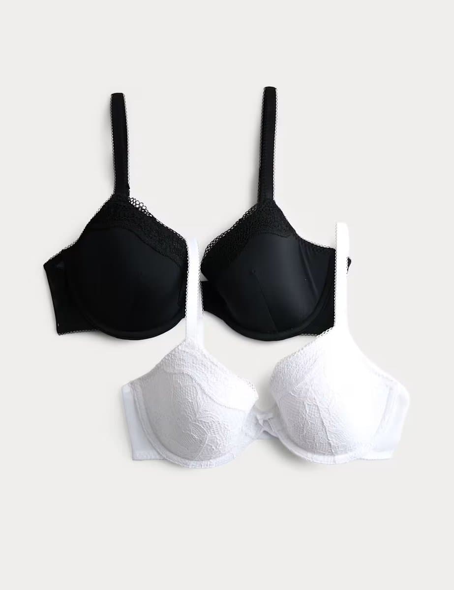 Marks & Spencer M&S 2 Pack Jasmine Lace Wired Demi Cup Bras (A-E) White Mix