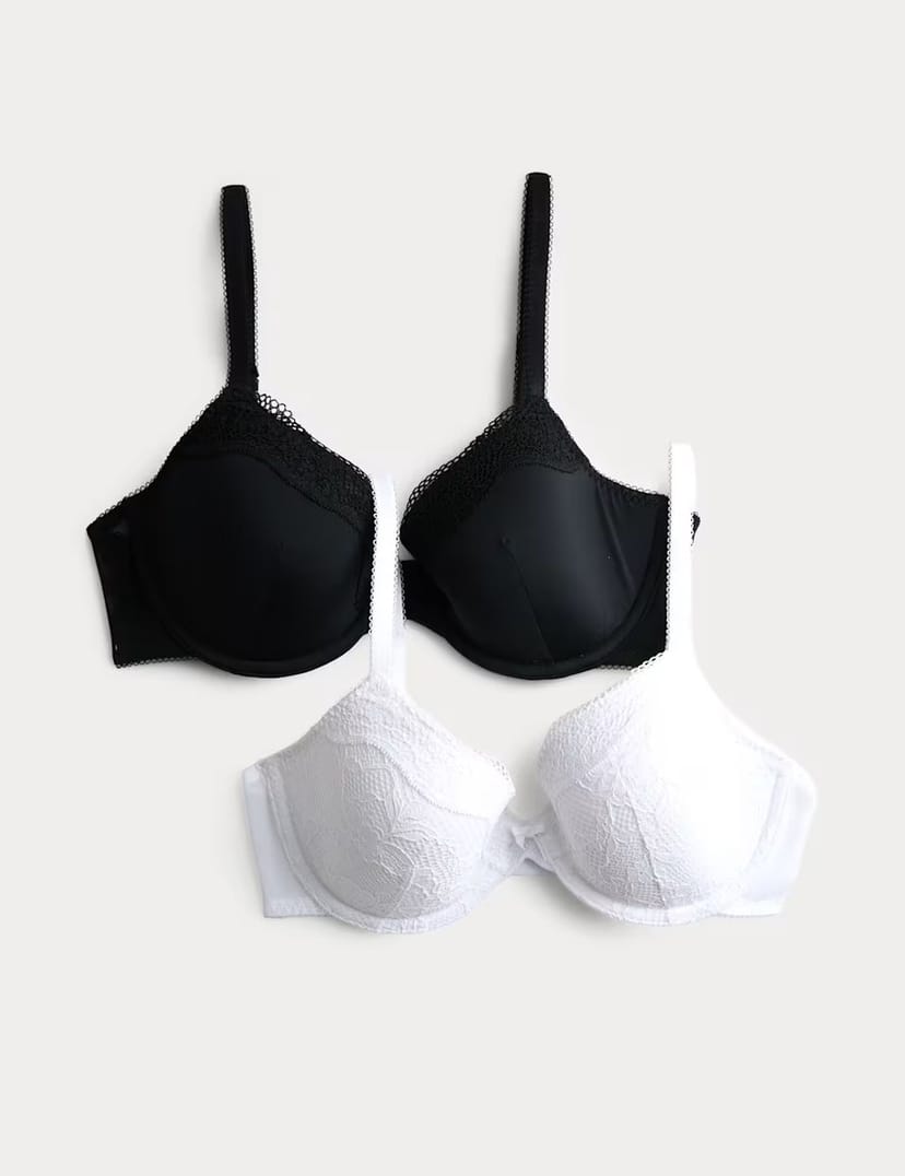 Marks & Spencer M&S 2 Pack Jasmine Lace Wired Demi Cup Bras (A-E) White Mix - 1