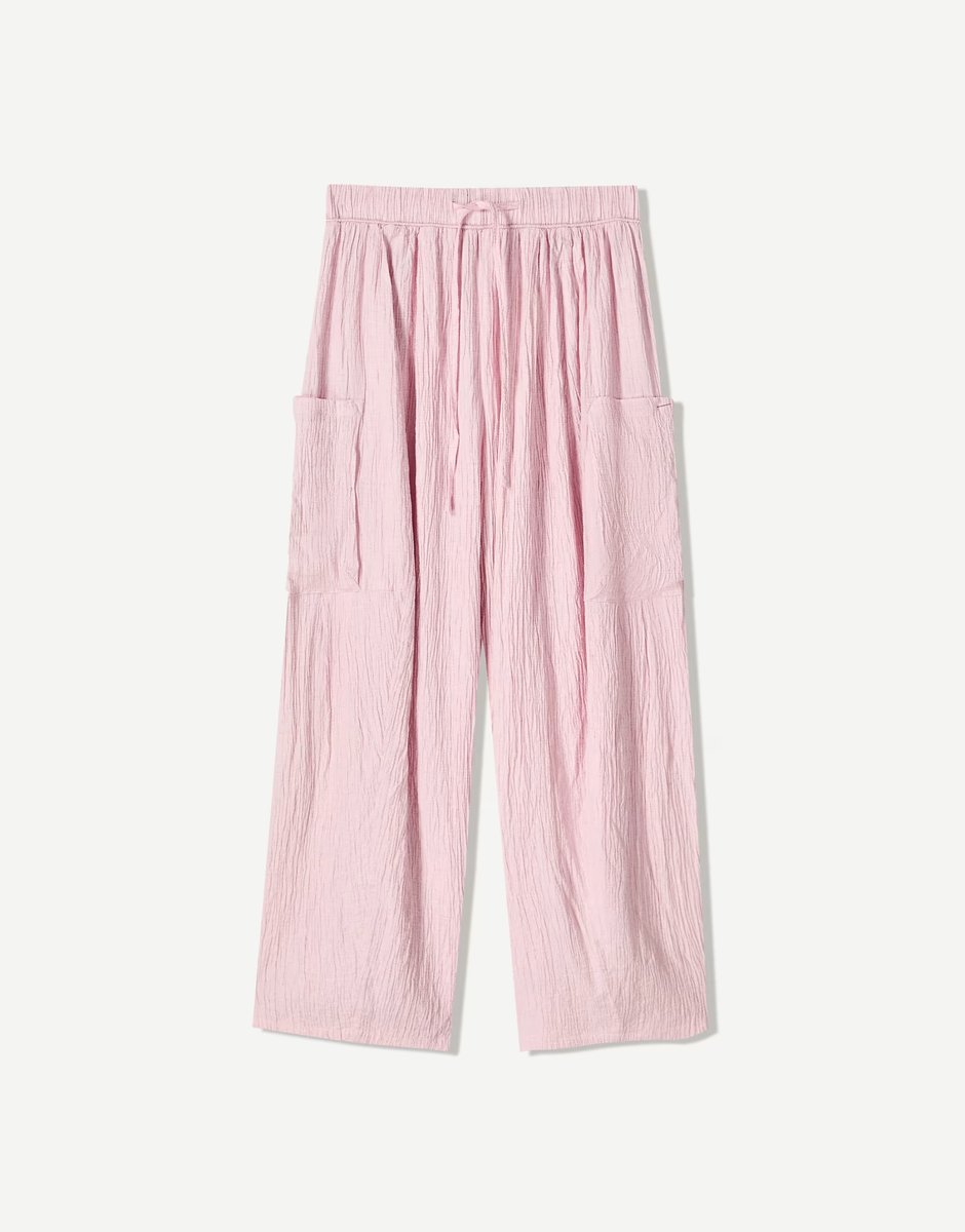 ASOS Bershka balloon leg cargo trousers in pink - 3