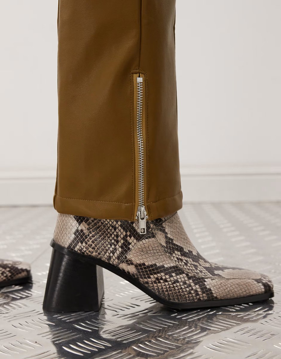 ASOS Labelrail x Jennifer McKing faux leather thong panel trousers in khaki green - 4