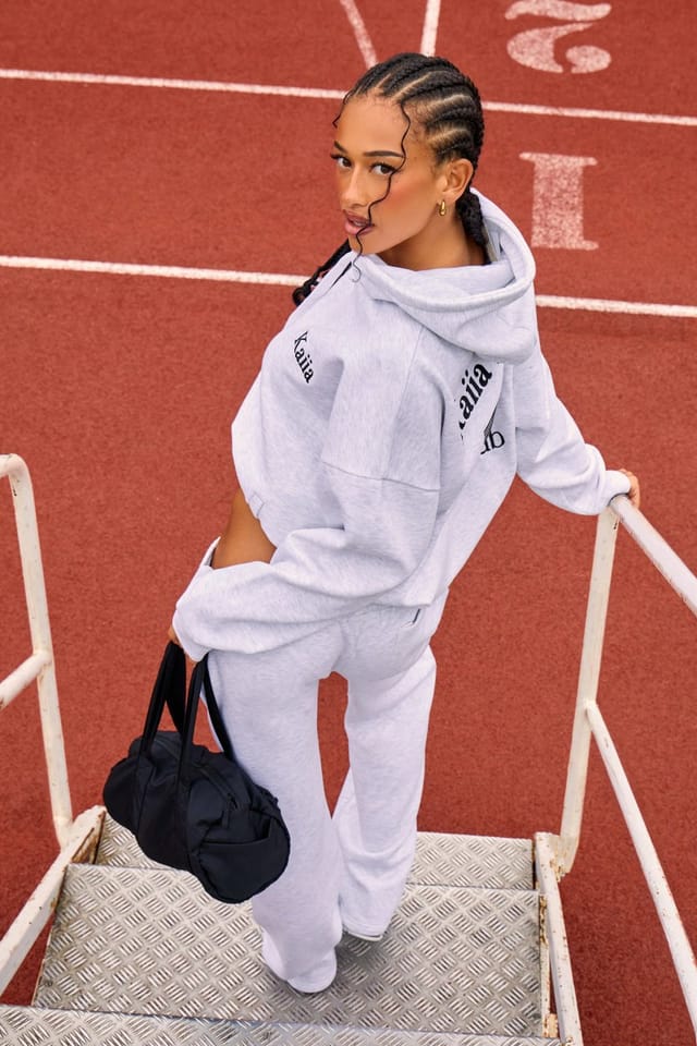 Kaiia Kaiia Sport Athletic Club Oversized Hoodie Grey Marl & Black - 3