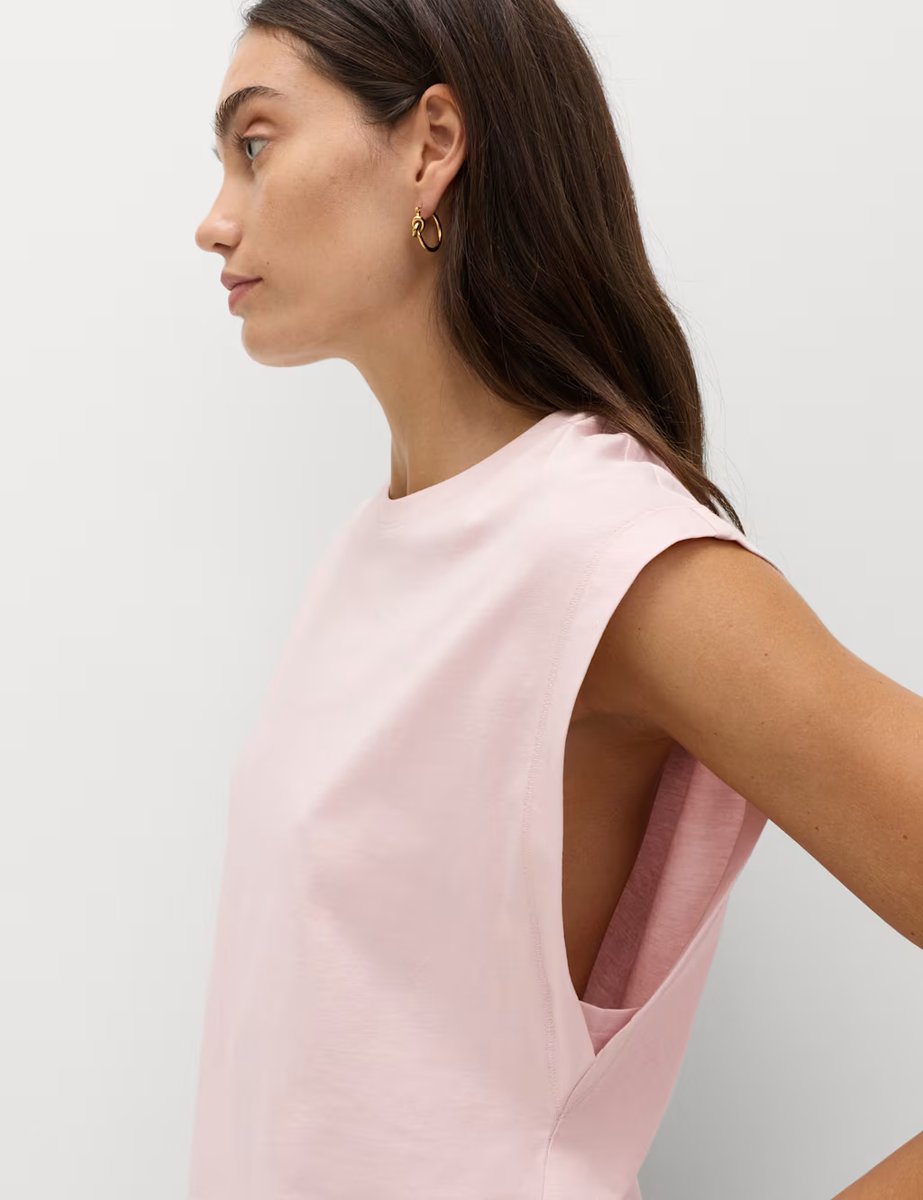Marks & Spencer M&S Pure Cotton Cap Sleeve T-Shirt Soft Pink - 2