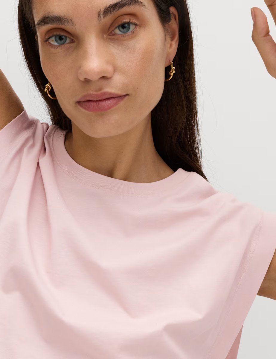 Marks & Spencer M&S Pure Cotton Cap Sleeve T-Shirt Soft Pink - 3