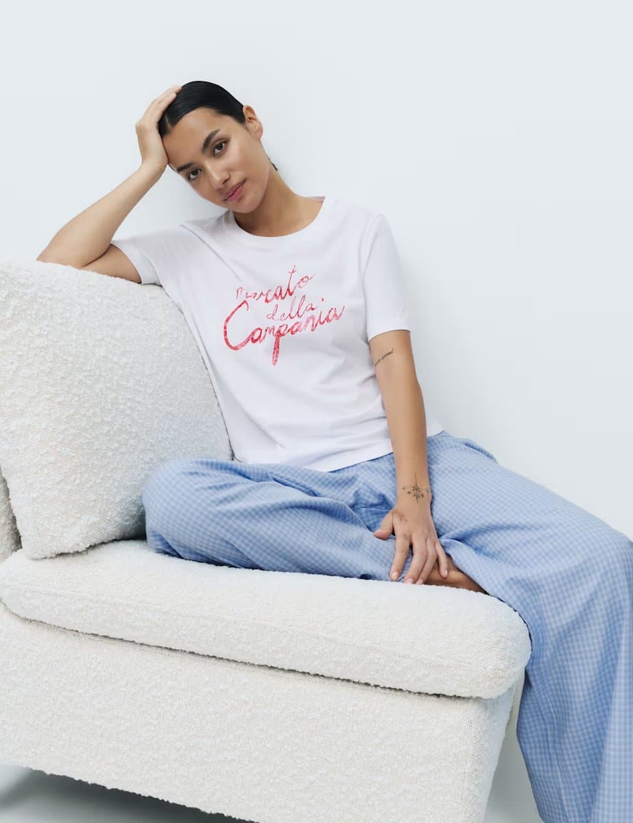 Marks & Spencer M&S Pure Cotton Pyjama Set With Woven Bottoms Light Blue