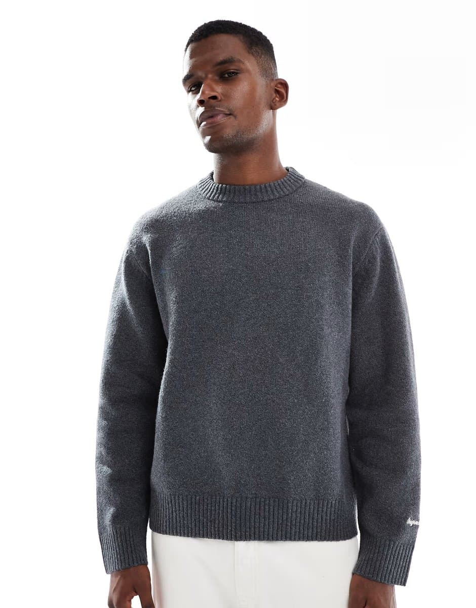 ASOS ASOS Jack & Jones Oversize Crew Neck Jumper in Dark Grey