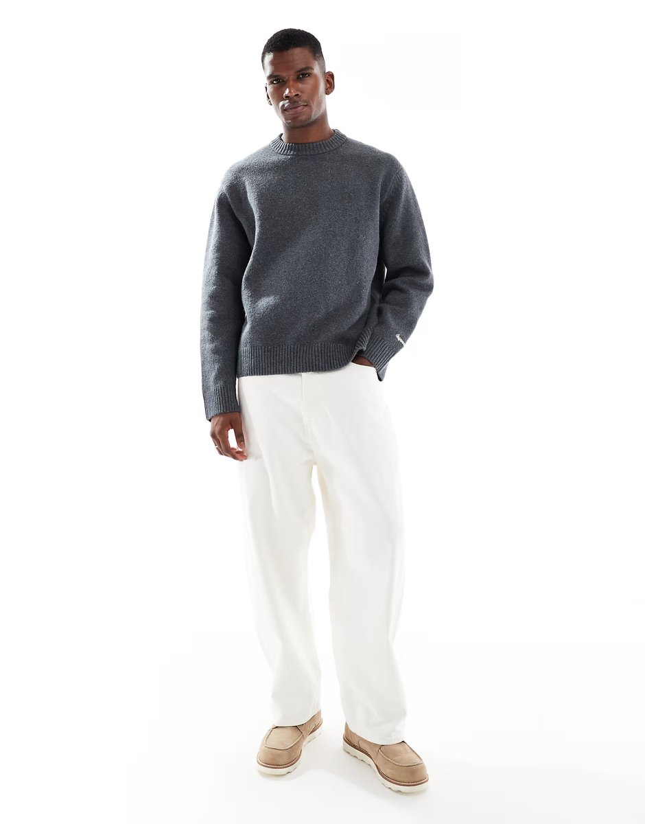 ASOS Jack & Jones oversize thick crew neck jumper in dark grey - 2