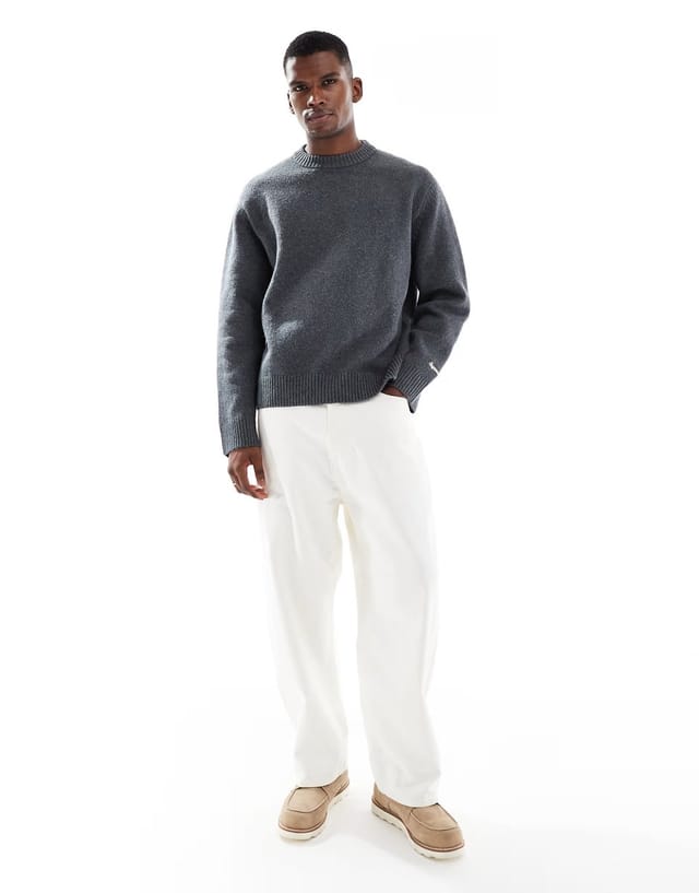 ASOS Jack & Jones oversize thick crew neck jumper in dark grey - 2