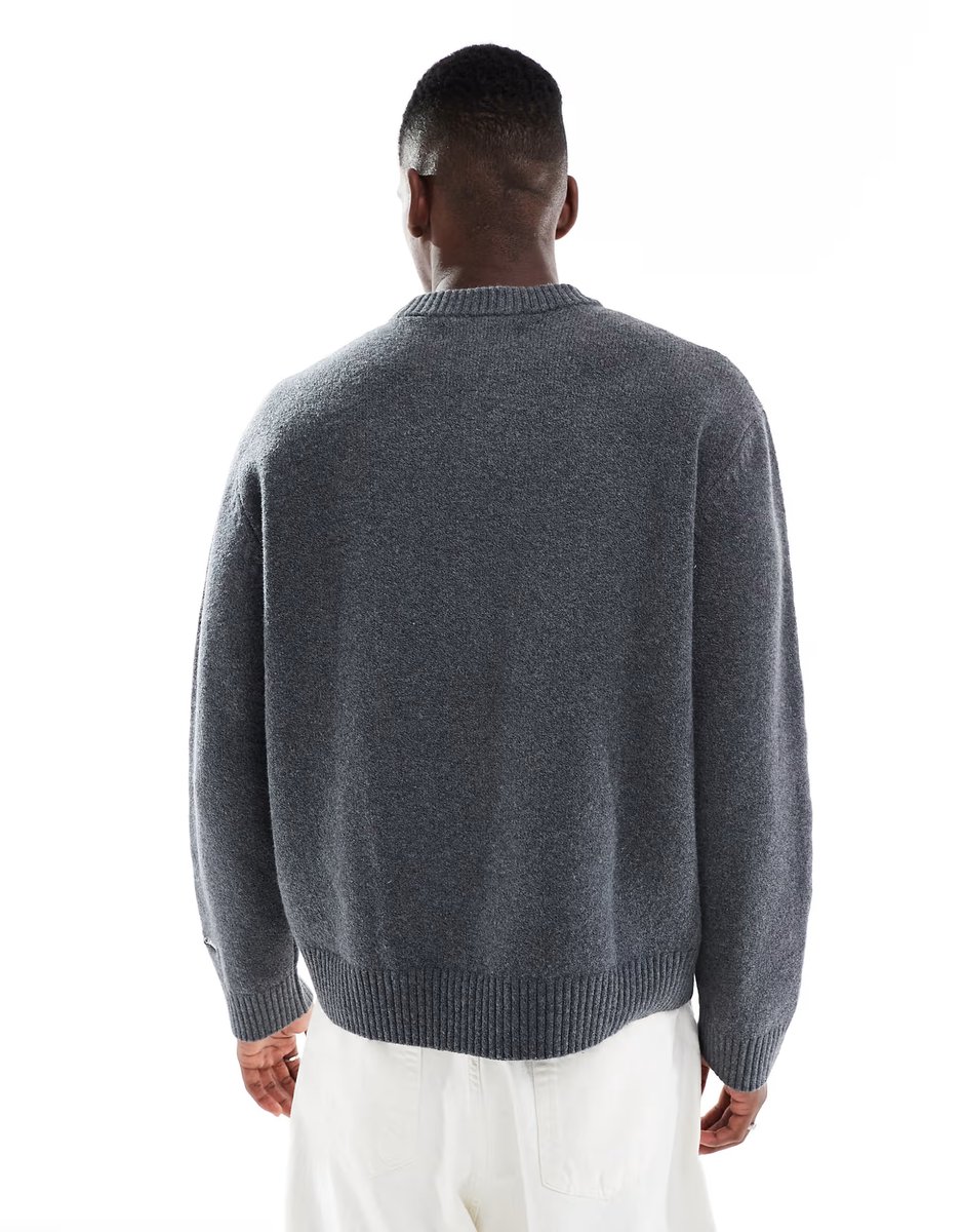 ASOS Jack & Jones oversize thick crew neck jumper in dark grey - 3