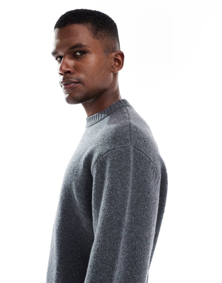 ASOS Jack & Jones oversize thick crew neck jumper in dark grey - 4