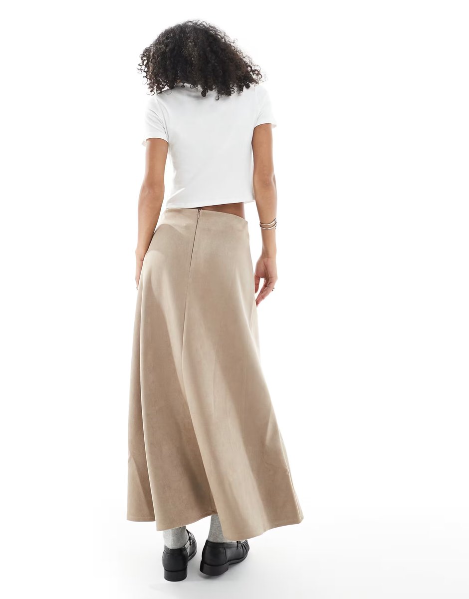 ASOS ONLY faux suede maxi skirt in stone - 2