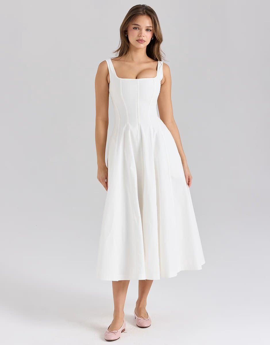 ASOS House of CB Mariabella stretch cotton midi sundress in white