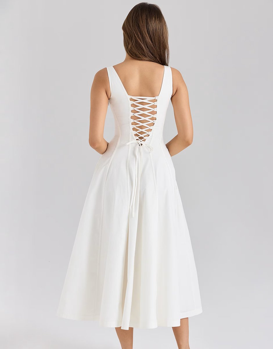 ASOS House of CB Mariabella stretch cotton midi sundress in white - 2