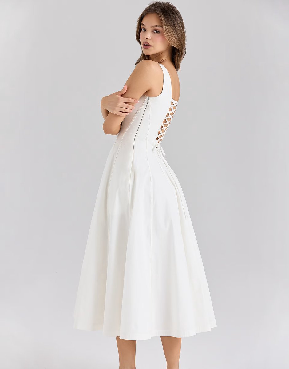 ASOS House of CB Mariabella stretch cotton midi sundress in white - 4