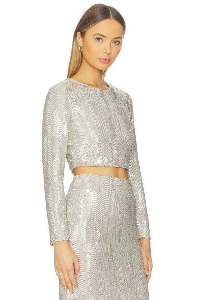 revolve Rogan Crop Sequin Long Sleeve Top - 2