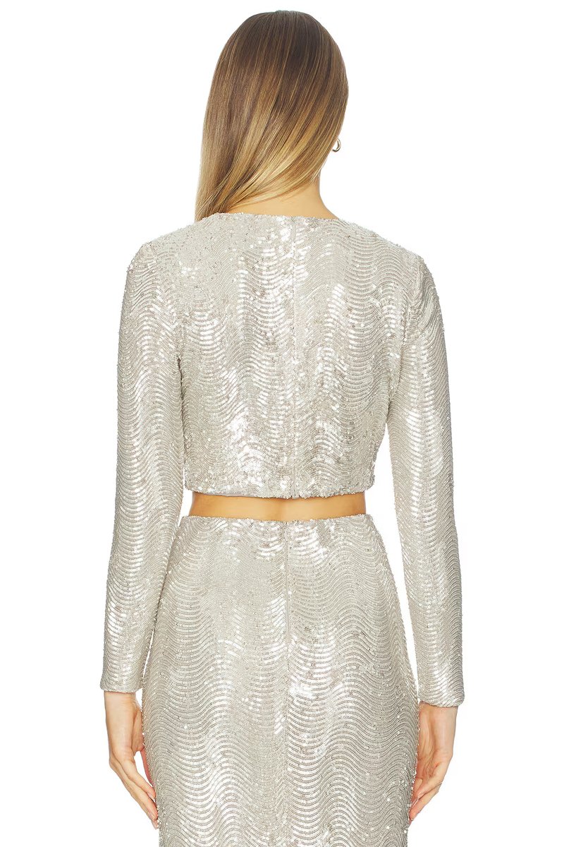 revolve Rogan Crop Sequin Long Sleeve Top - 3