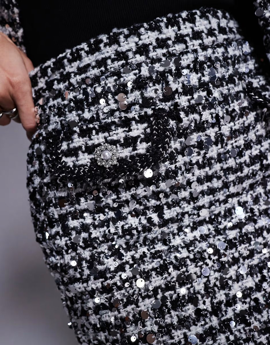 ASOS River Island tailored sparkle boucle mini skirt in black - 3