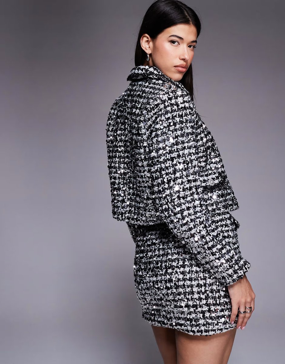 ASOS River Island tailored sparkle boucle mini skirt in black - 4