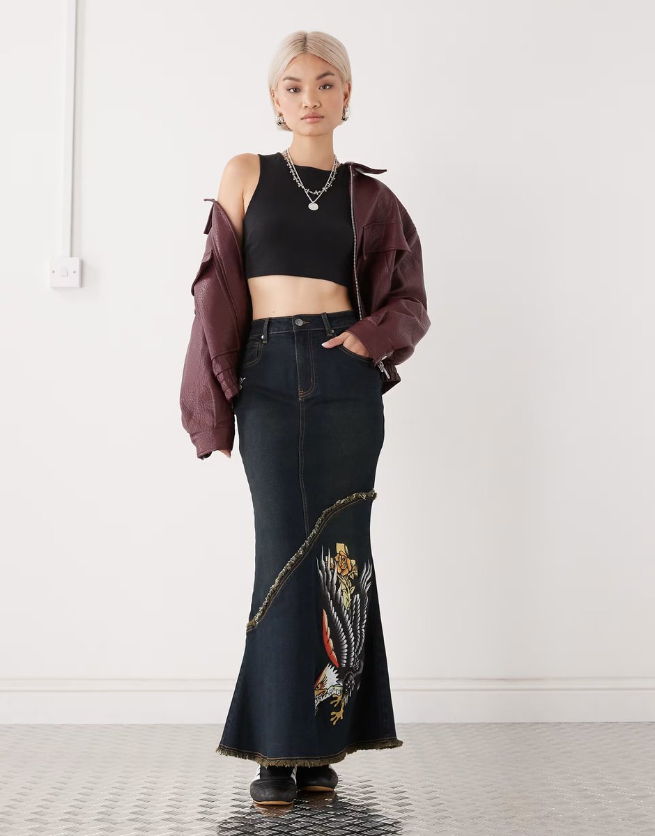 ASOS Ed Hardy eagle denim maxi skirt in blue - 1