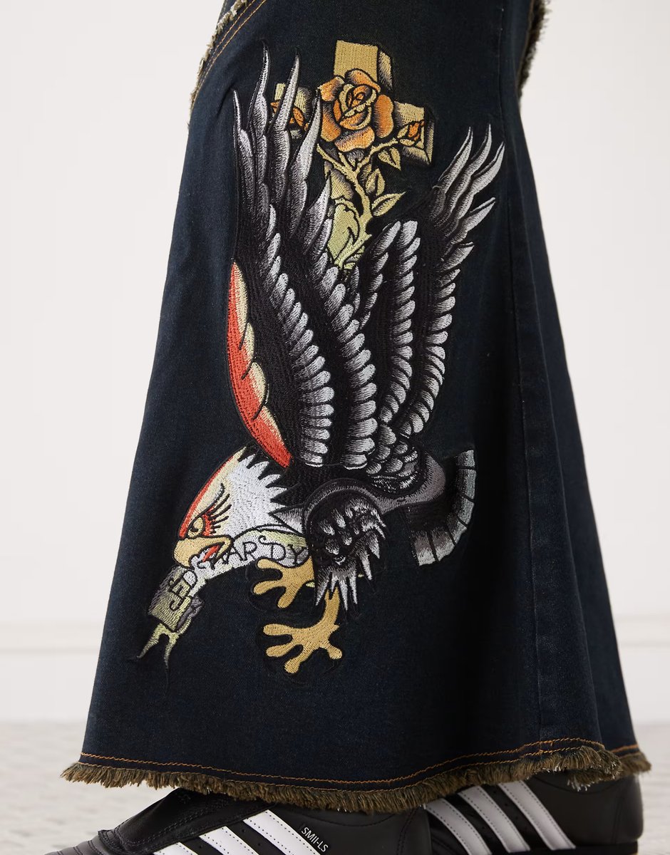 ASOS Ed Hardy eagle denim maxi skirt in blue - 3