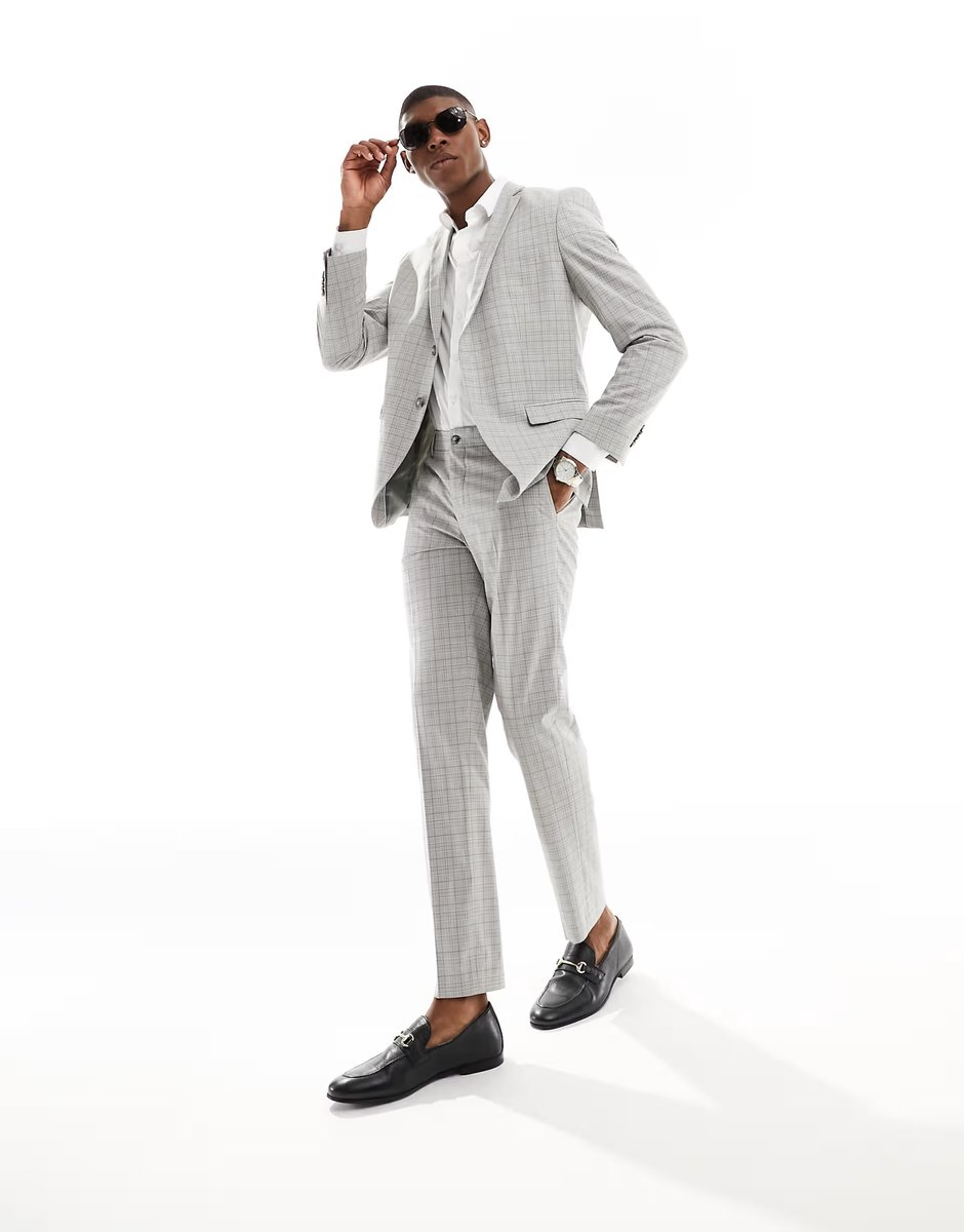 ASOS Jack & Jones Premium slim fit suit jacket in beige check - 2