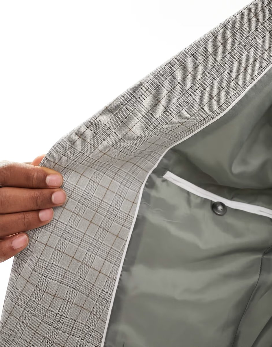 ASOS Jack & Jones Premium slim fit suit jacket in beige check - 3