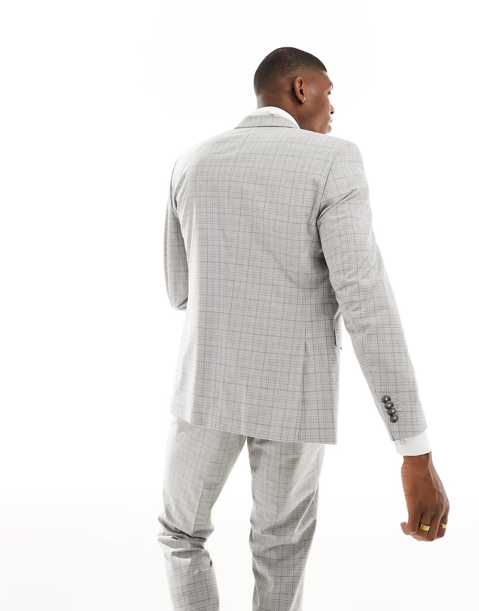 ASOS Jack & Jones Premium slim fit suit jacket in beige check - 4