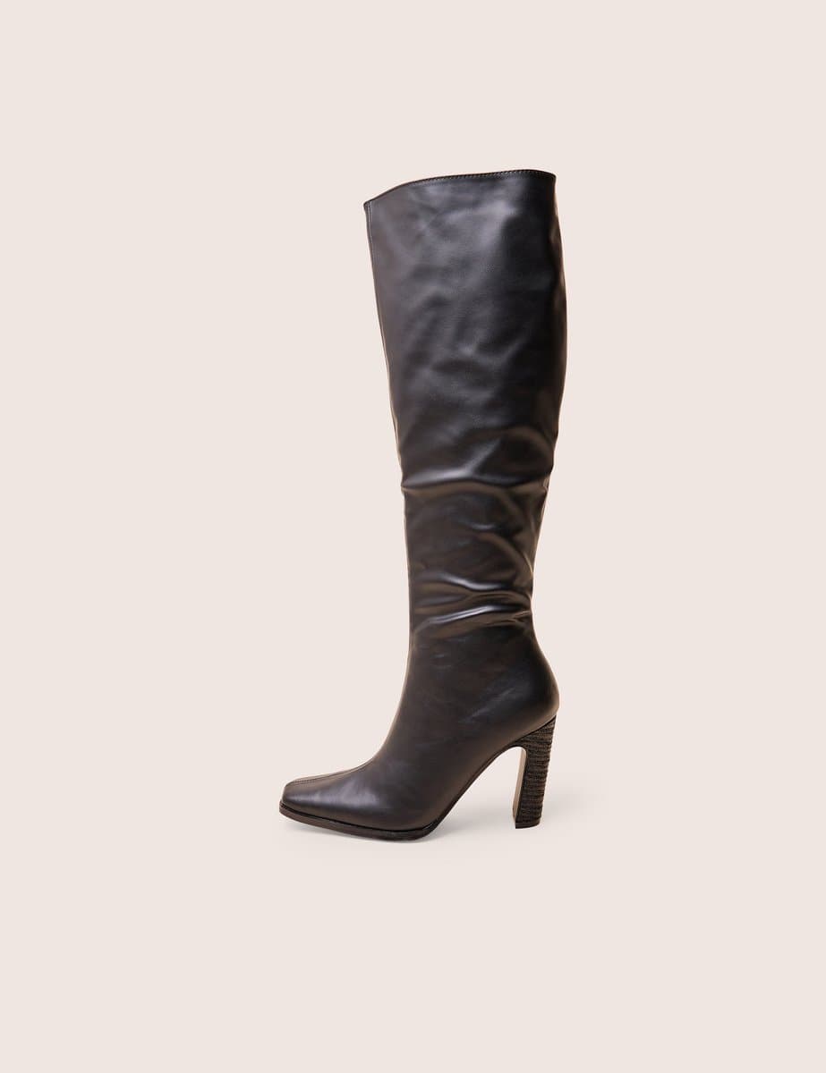 Public Desire Public Desire UK Knee High Flared Heel Boots in Black