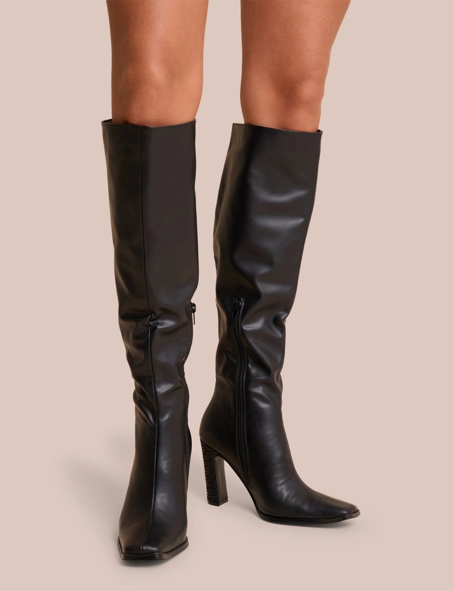 Public Desire Acquilla Black Knee High Flared Heel Boots - 4