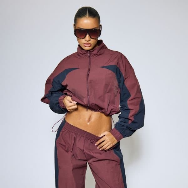 EGO Low Rise Contrast Panel Track Pants In Plum Shell, Women's Size UK 6