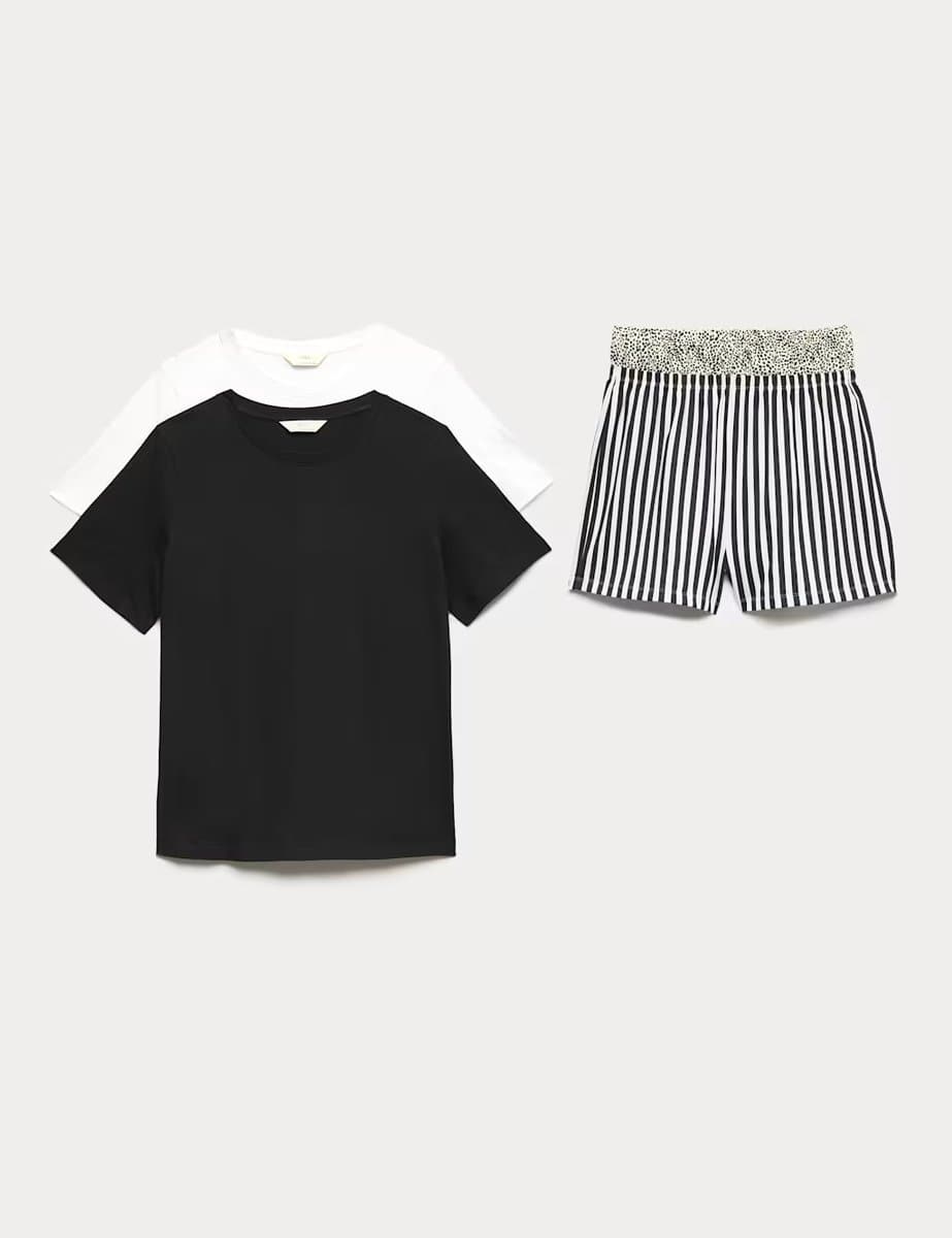 Marks & Spencer M&S 2 Pack Pure Cotton Shortie Pyjama Sets Black Mix