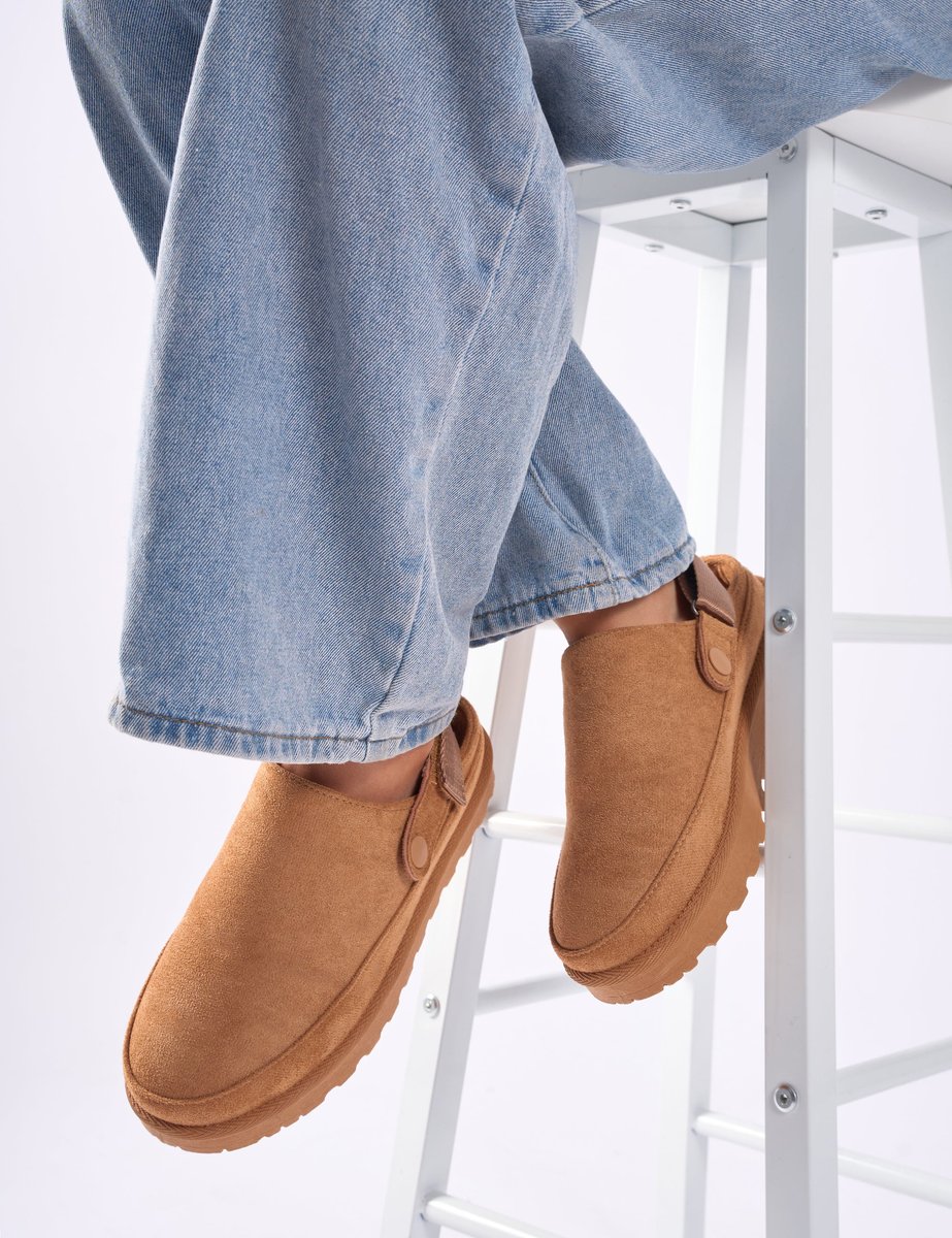 Public Desire Goldie Chesnut Faux Fur Lined Mules - 3