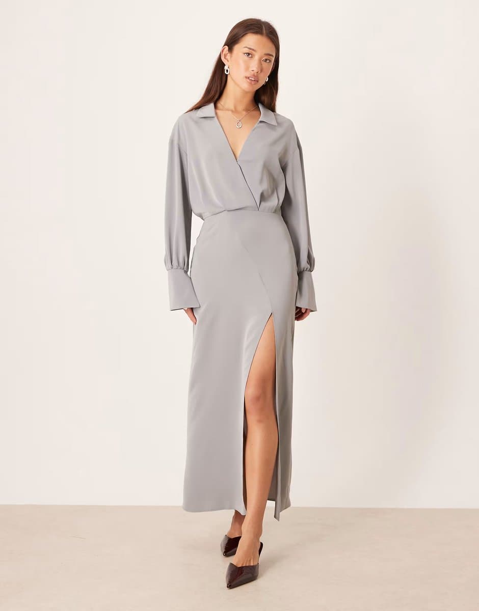 ASOS ASOS Draped Shirt Pencil Midi Skirt in Grey
