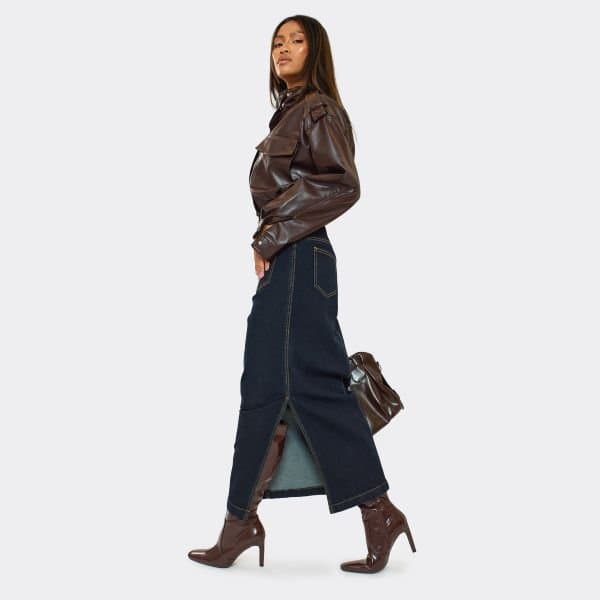 EGO Floor-It Pointed Toe Knee High Heeled Boot In Brown Faux Leather, Women's Size UK 6