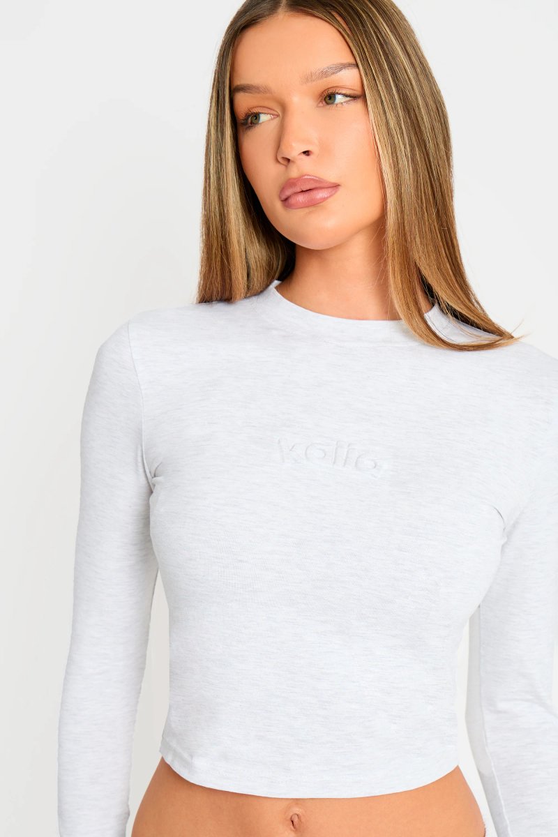 Kaiia Kaiia Embossed Logo Long Sleeve Baby Tee Light Grey Marl - 2