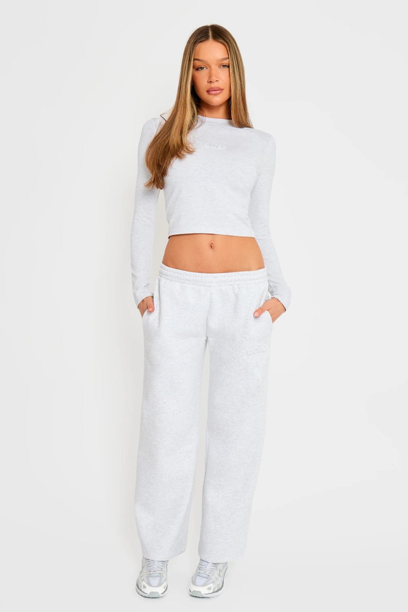 Kaiia Kaiia Embossed Logo Long Sleeve Baby Tee Light Grey Marl - 3